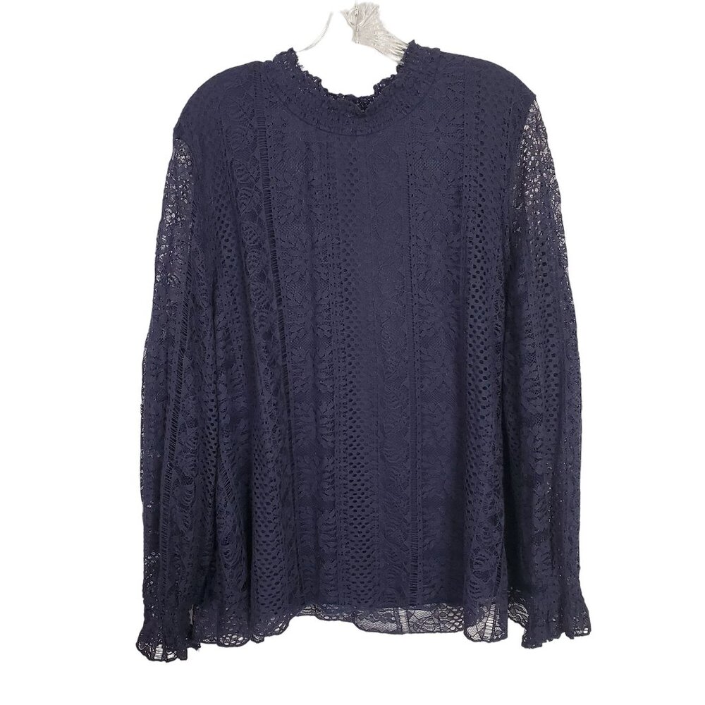Sheryl Crow NWT Plus Size 3X Top Open Lace Overlay Romantic Feminine Ruffle - Picture 2 of 8